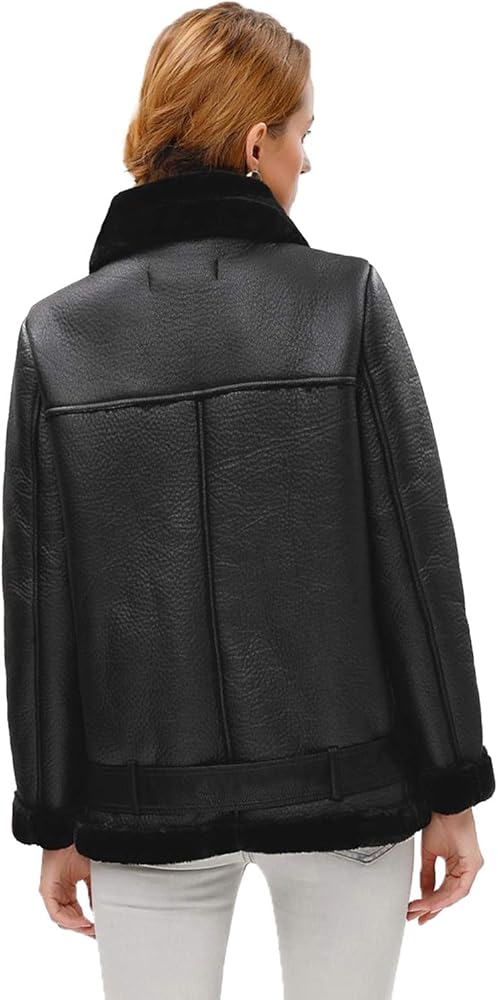 YILANUOYI Winter Women's Faux Leather Lambs Leather Jacket Moto